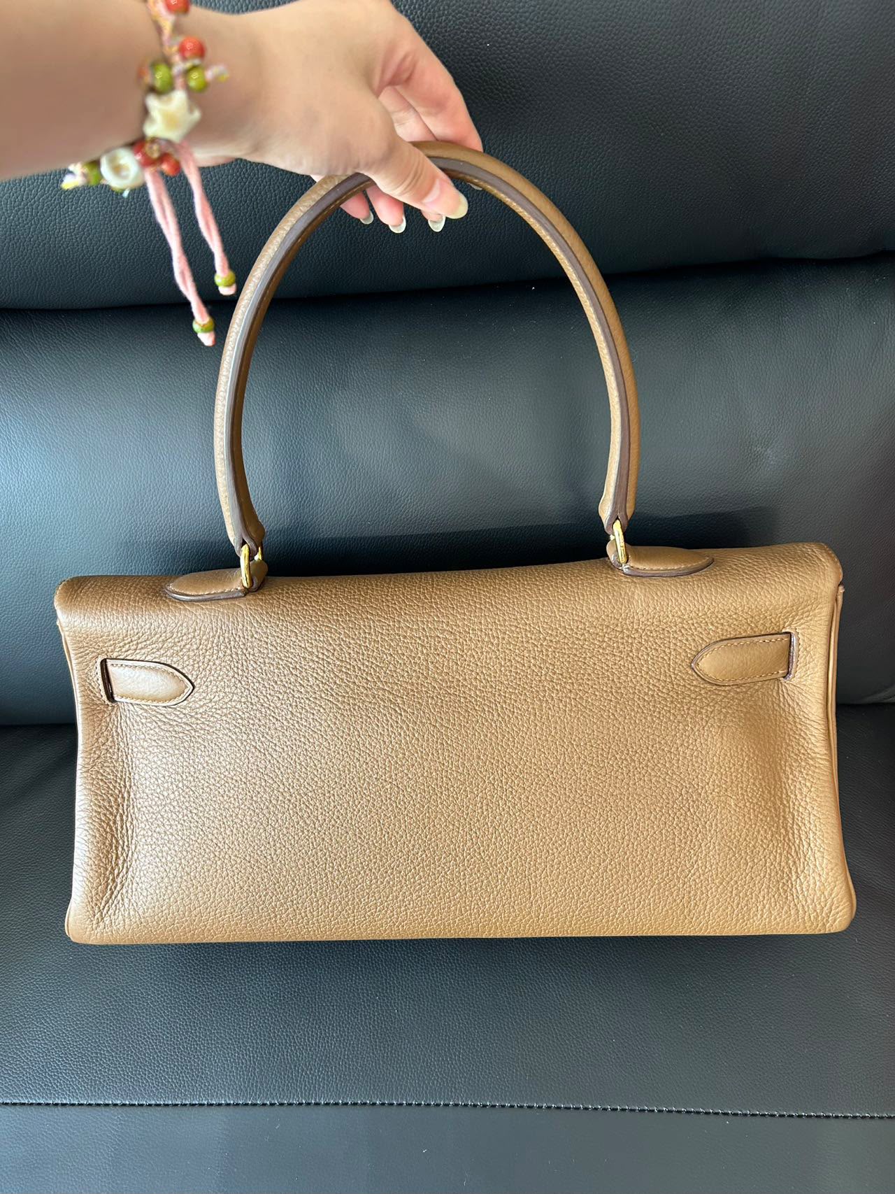 Hermes Kelly shoulder fringe Milk Tea