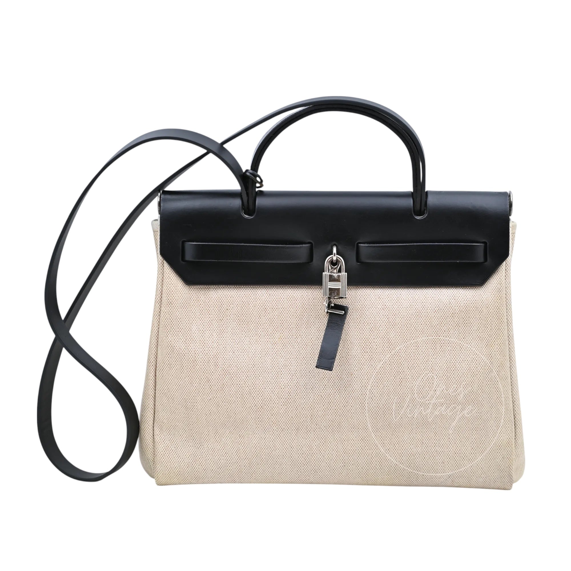 Hermes Herbag 31 Swift Beige Toile H PHW Black Square G