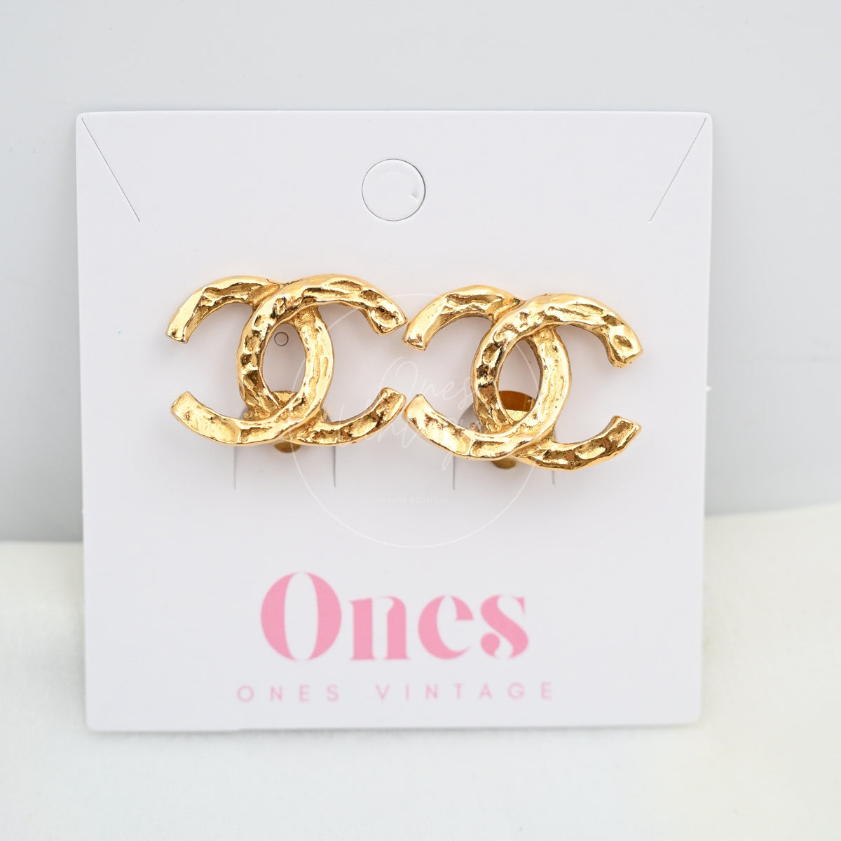 Chanel CoCo Mark Vintage 24K Plated Alloy Metal Ear Clips in 24K gold-plated alloy metal, featuring interlocking double-C motifs, front view