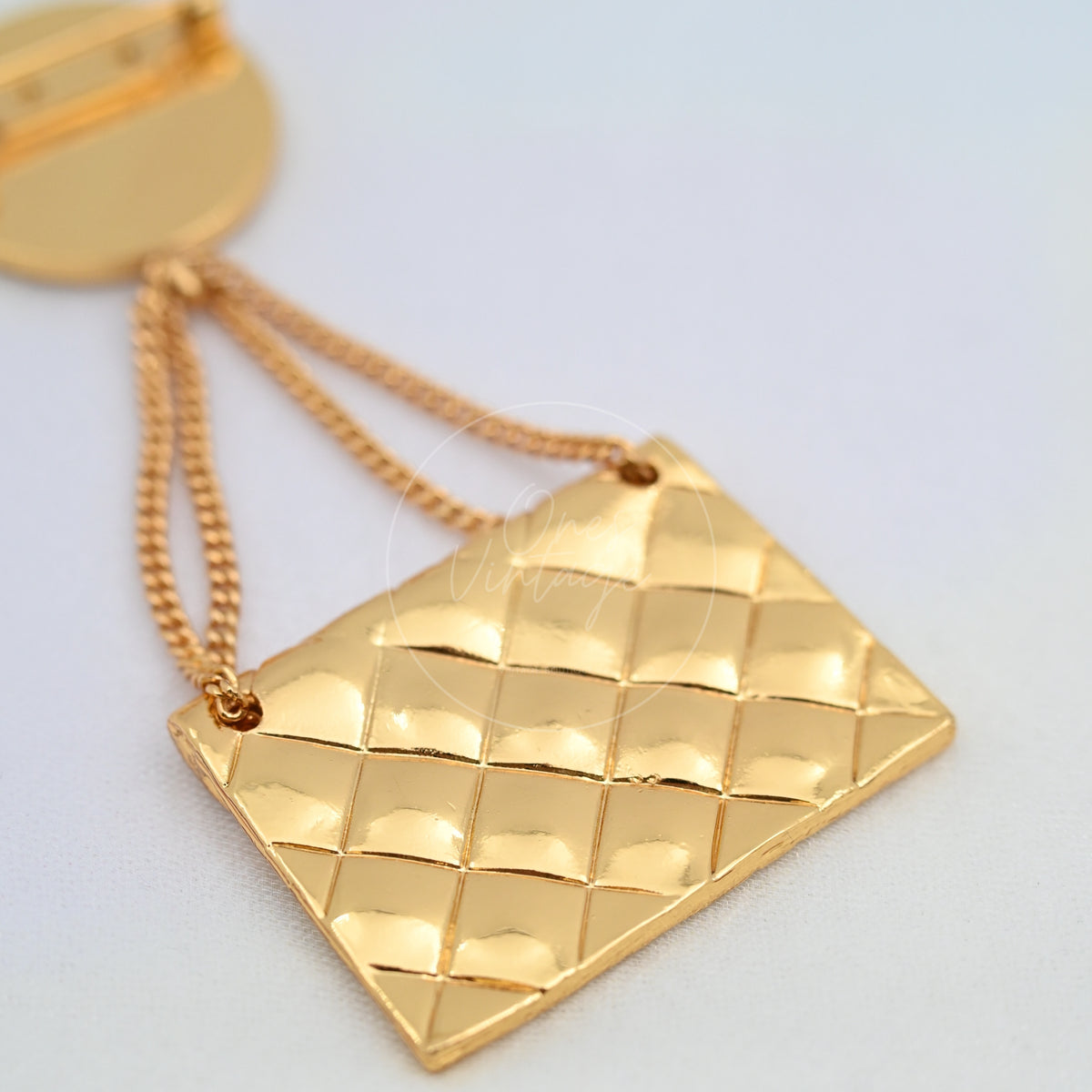 Chanel Vintage CC Medallion Flap Bag Brooch, pendant with braided chain links and partial round medallion detail