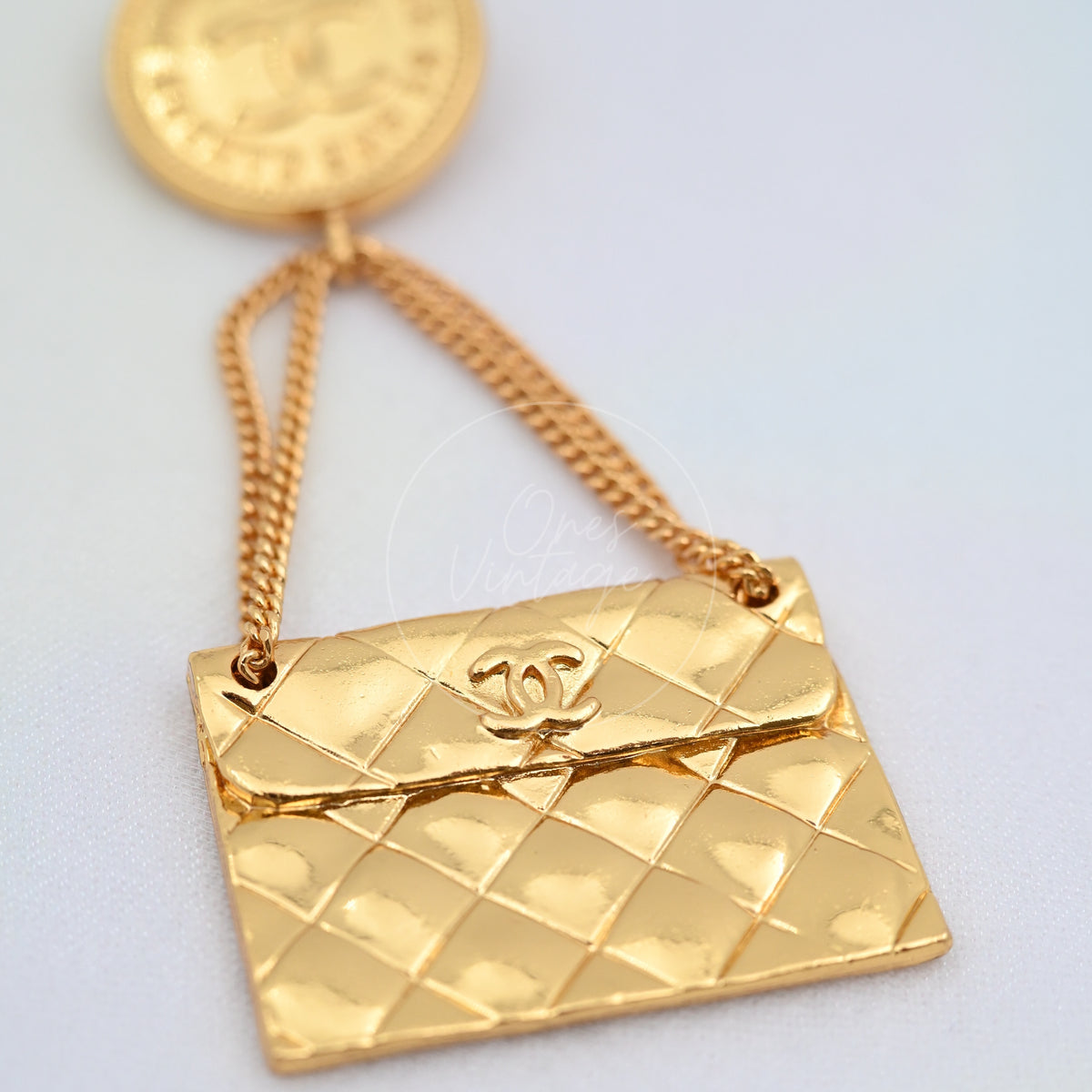 Chanel Vintage CC Medallion Flap Bag Brooch, pendant with interlocking CC emblem and linked chain and round medallion detail