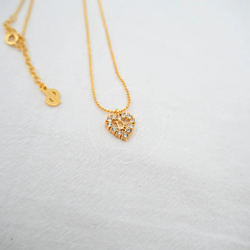Dior Logo-heart Pendant Necklace, heart-shaped pendant and multiple stone accents detail