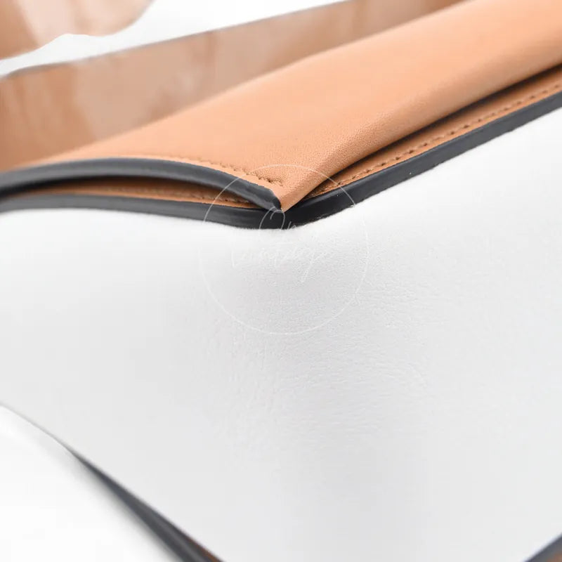 Celine Medium Frame Bag calfskin, bag corner with tan leather trim and black edge piping detail