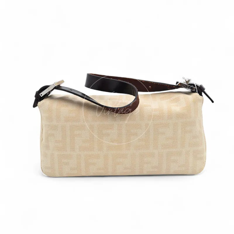 Fendi vintage Mamma Baguette in ivory Zucca canvas with dark brown leather trim, rear view
