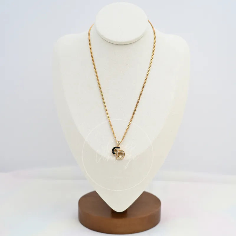 Dior Rhinestone-embellished CD logo Necklace in alloy metal and crystal, featuring CD logo pendant and rhinestone embellishment, front view