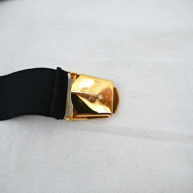 Chanel Logo-jacquard Armbands, polished gold-tone rectangular buckle and black band attachment detail