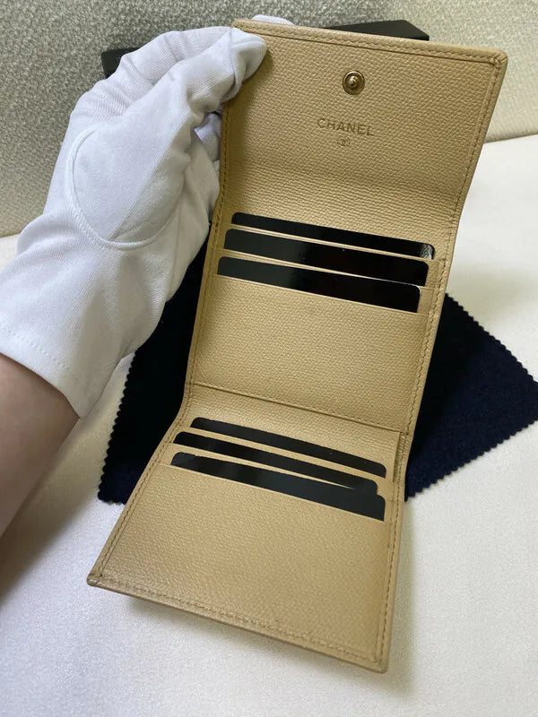 Chanel CC Logo Compact Trifold Wallet, interior with snap closure and card slots detail
