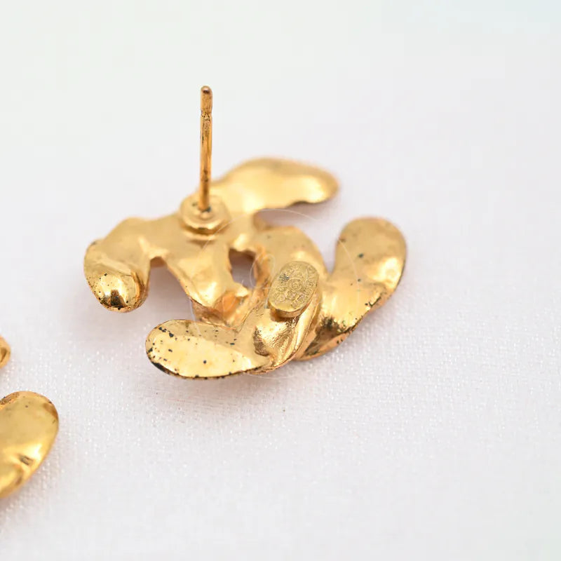 Chanel CC Logo Earrings in gold-plated, featuring earring post and sculptural curved metal reverse, back view