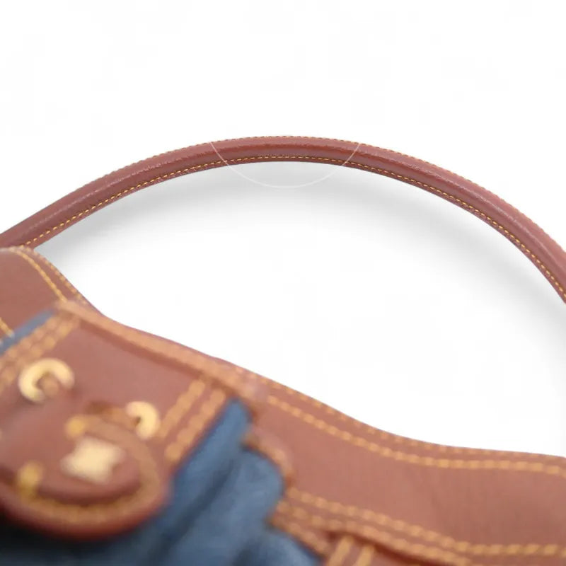 Celine Blason Triomphe Logo Shoulder Bag brown and, curved leather handle and handle attachment detail