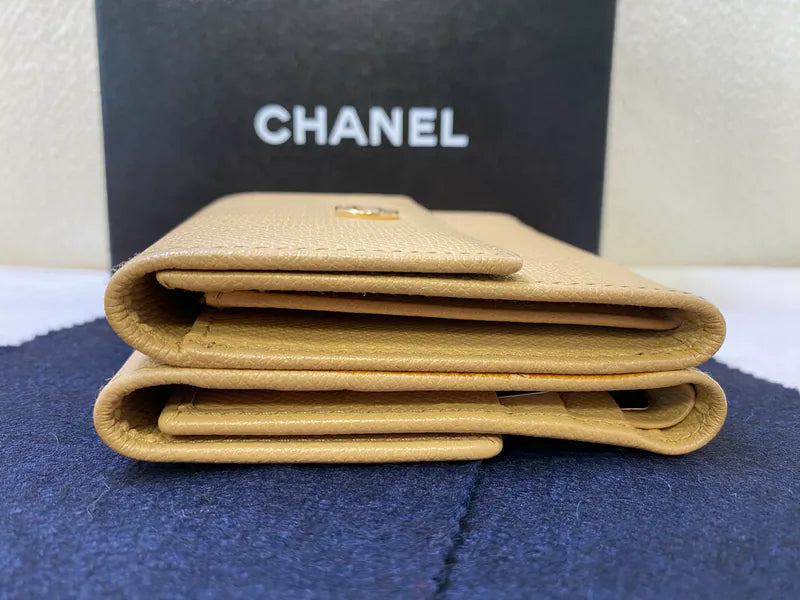 Chanel CC Logo Compact Trifold Wallet, layered wallet edges and small top logo detail