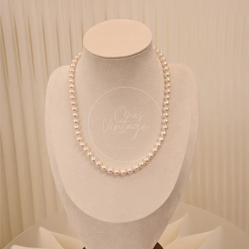 Akoya Pearl 6.5-7mm Pink Tone Necklace in akoya pearl and 925 silver, featuring single strand and round pearl beads, front view