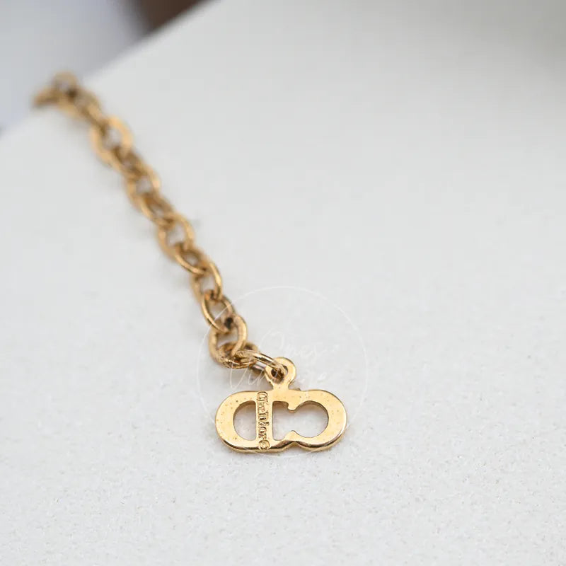 Dior Rhinestone-embellished CD logo Necklace, rounded clasp closure and linked chain attachment detail