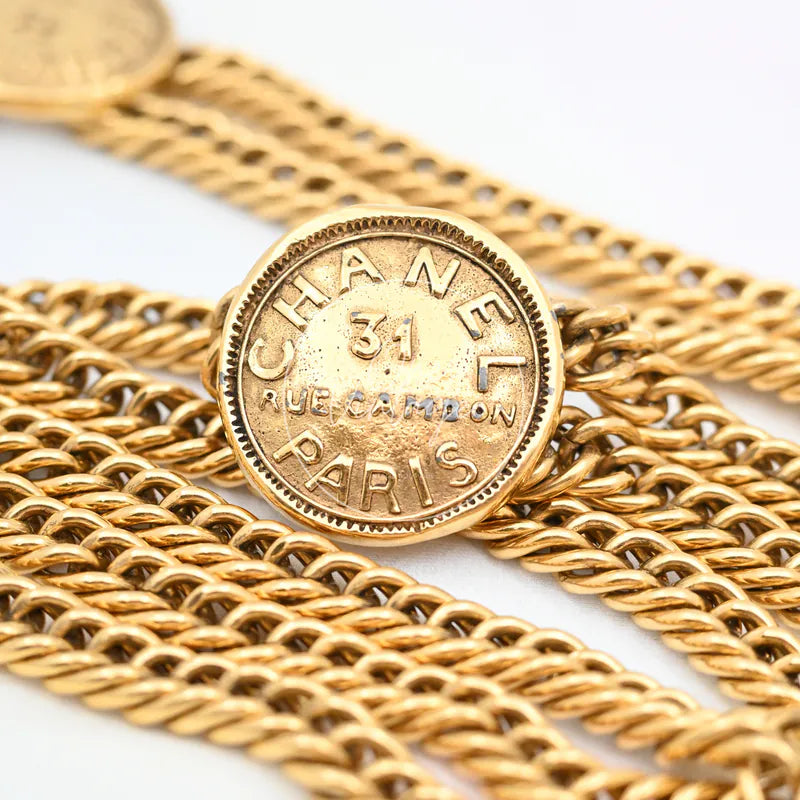 Chanel Plate Coin Cambon Belt, pendant with round medallion and raised lettering detail