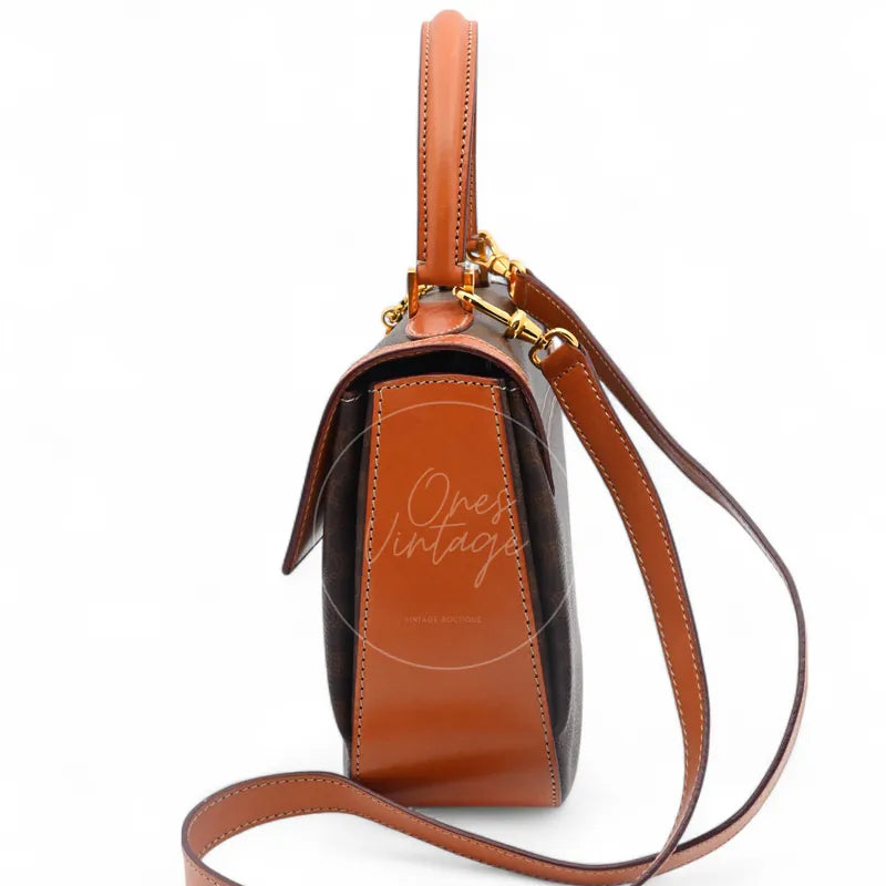 Celine Vintage Macadam Turn Lock Handbag, long shoulder strap detail