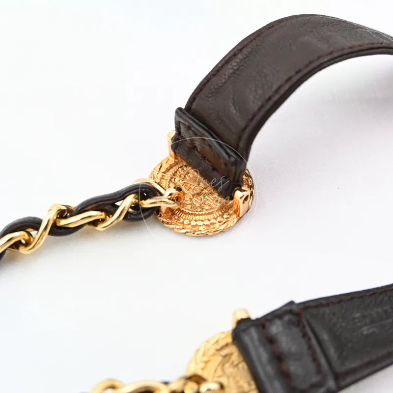 Chanel Chain Belt, hardware with gold-tone chain links and black leather strap attachment detail