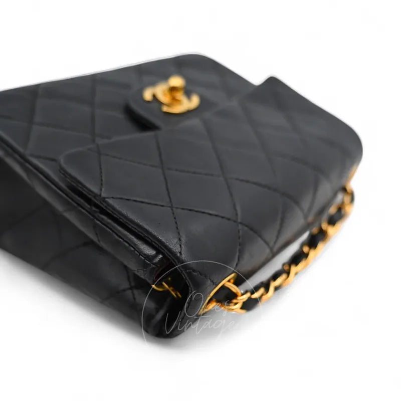 Chanel Vintage Lambskin Mini Square Single Flap Bag GHW Black Series 6