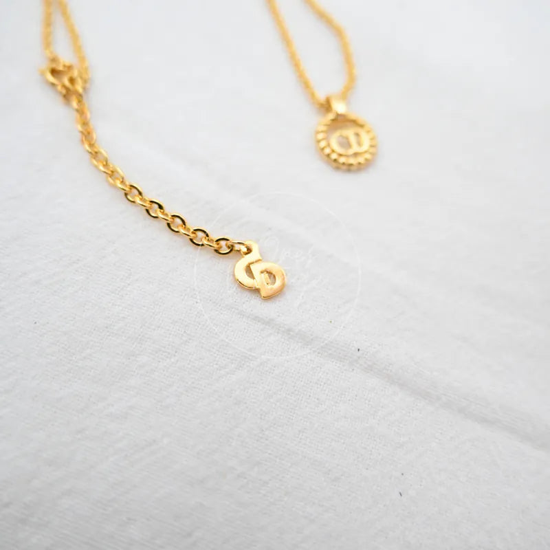 Dior Enamel Detail CD Pendant Necklace, CD logo pendant and round pendant with beaded edge detail