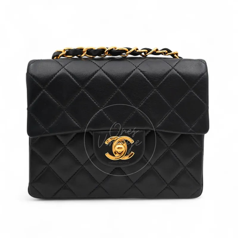 Chanel Classic Flap Square Mini bag in black lambskin with gold hardware