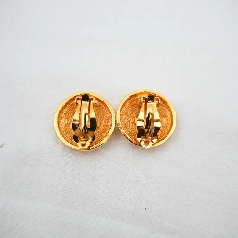Chanel Clip on Earrings in gold plated, featuring clip-on fastening and circular textured backing, back view
