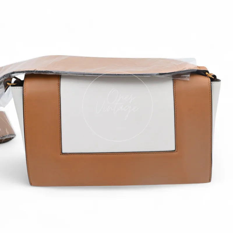 Céline Frame bag in tan and white colorblock smooth leather with wide strap