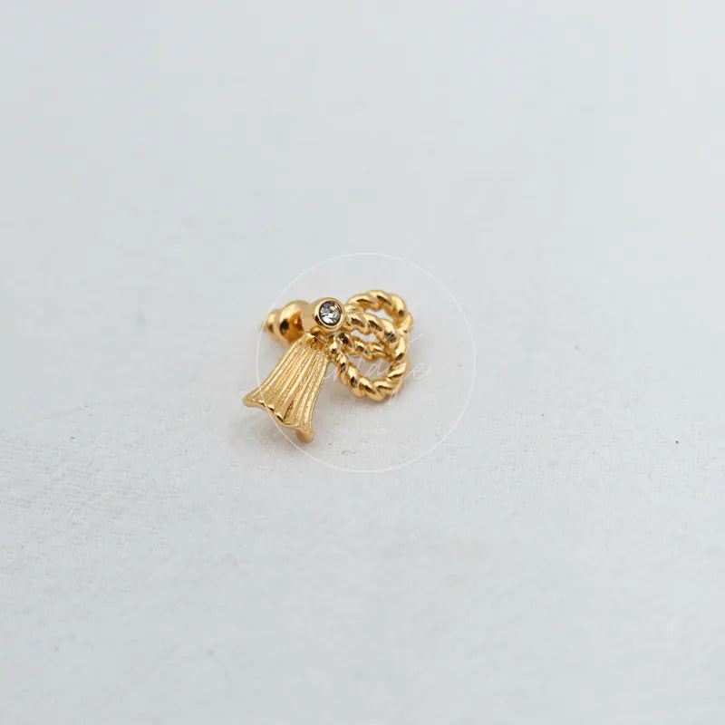 Dior Pierced Earrings in gold plate, featuring round stone and rope-textured loop motif, front view