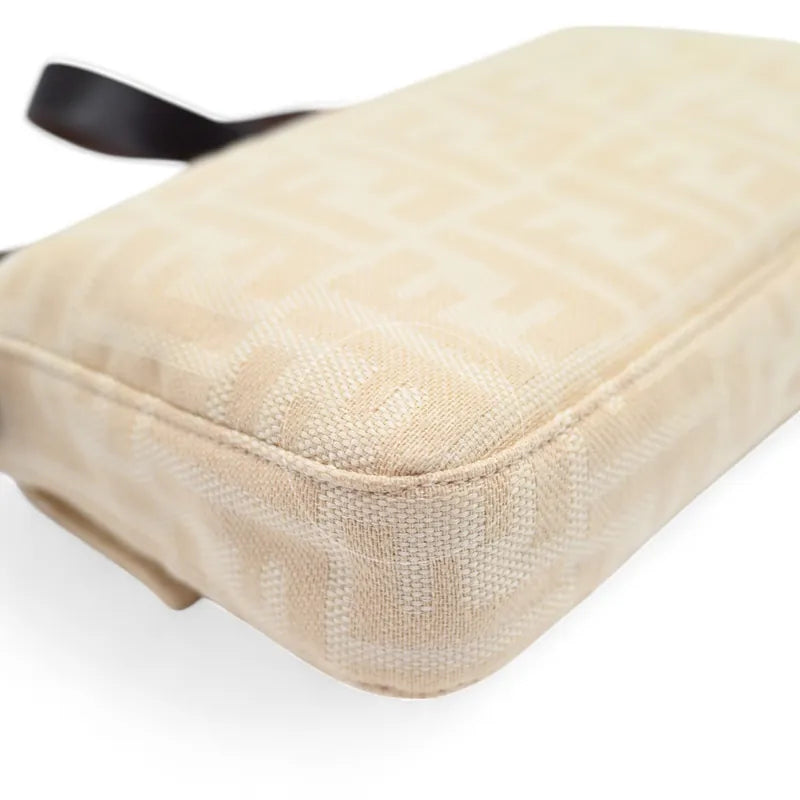 Fendi vintage Mamma Baguette in ivory Zucca canvas with dark brown leather trim, rear left base corner