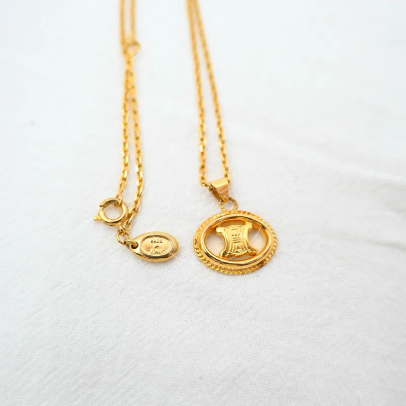 Celine Blason Chain Necklace, oval medallion pendant and raised central emblem detail
