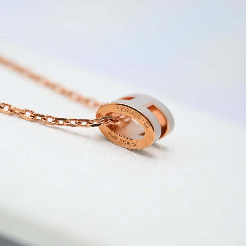 Hermès Mini Pop H Grey Pendant Necklace with Rose Gold, engraving detail