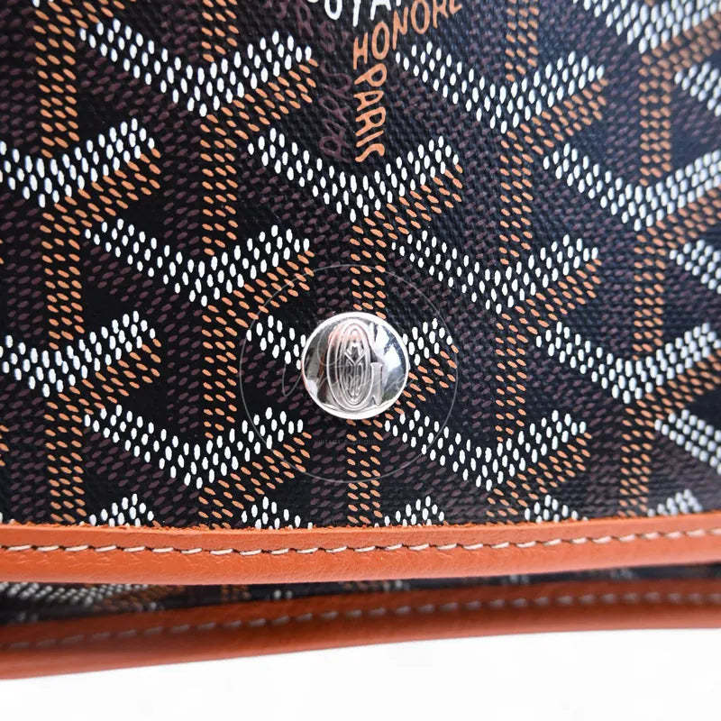 Goyard Plumet Pocket Wallet With Strap, circular embossed metal snap and Goyard chevron canvas pattern detail