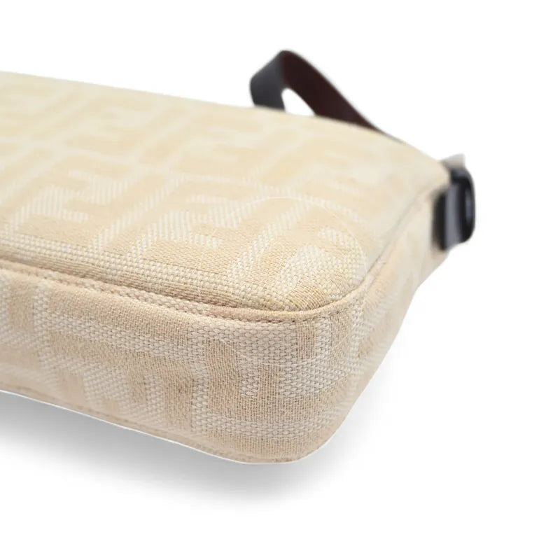 Fendi vintage Mamma Baguette in ivory Zucca canvas with dark brown leather trim, rear right base corner