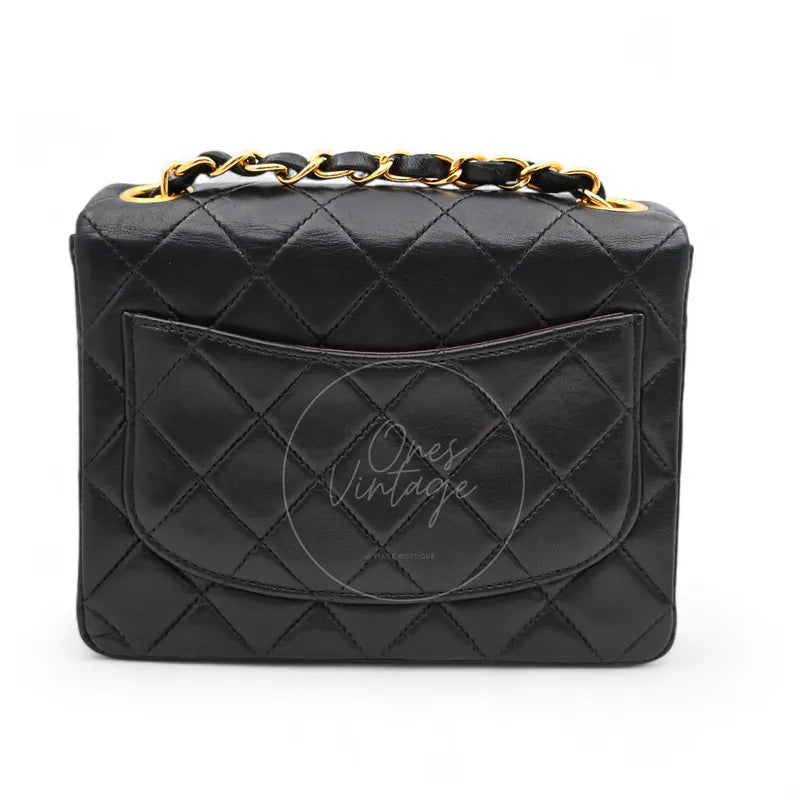 Chanel Vintage Lambskin Mini Square Single Flap Bag GHW Black Series 6