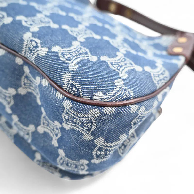 Celine Macadam Shoulder Bag denim, rounded reinforced corner and leather edge piping detail
