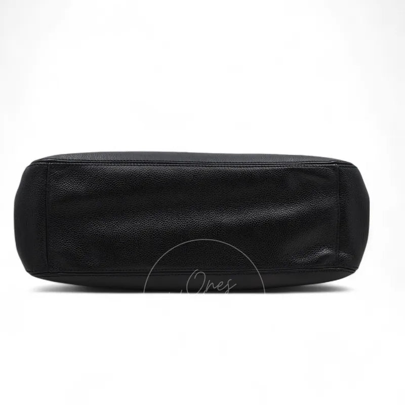 Chanel Supermodel Vintage Tote Bag in black caviar with gold-tone hardware, featuring rectangular leather base panel and stitched perimeter, base view