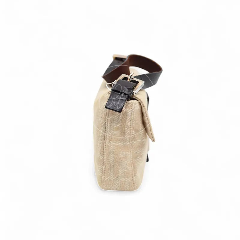 Fendi vintage Mamma Baguette in ivory Zucca canvas with dark brown leather trim, left side profile