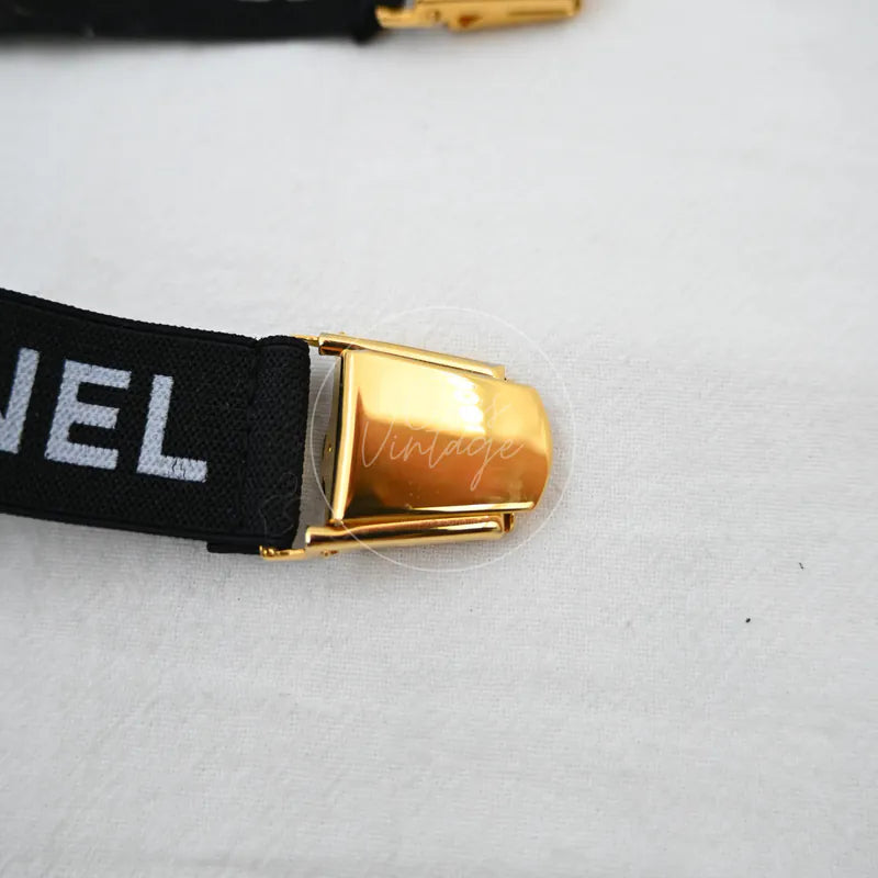 Chanel Logo-jacquard Armbands, gold-tone buckle and black jacquard band detail