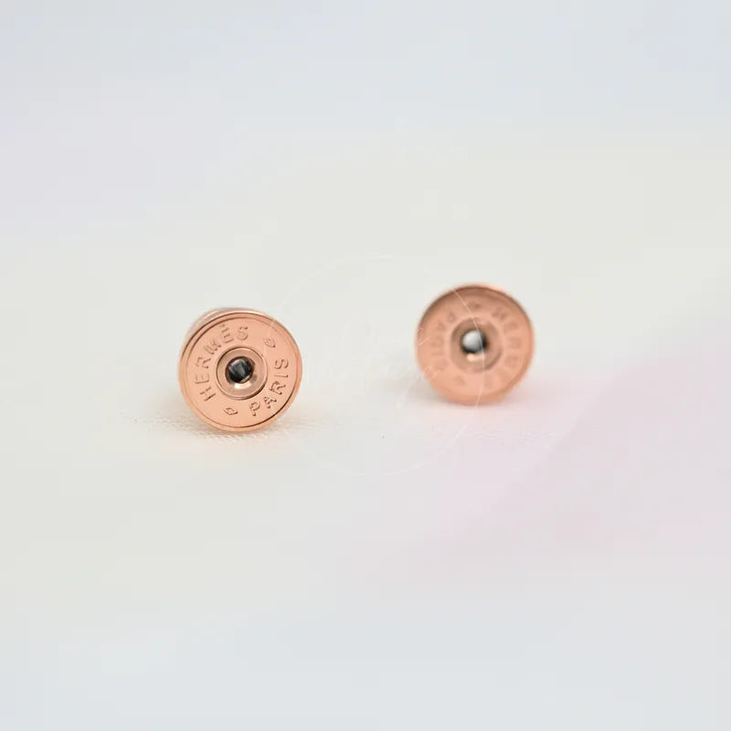 Hermès Mini Pop H Earrings Grey With Pink Gold in gold-plated alloy metal, featuring circular stud backs and central earring posts, back view
