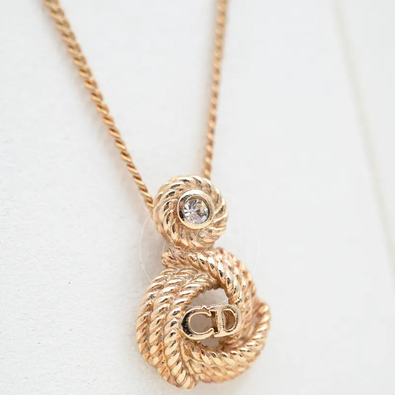 Dior Vintage CD logo Knot Metal with plated Necklace, pendant with CD logo and twisted rope motif detail