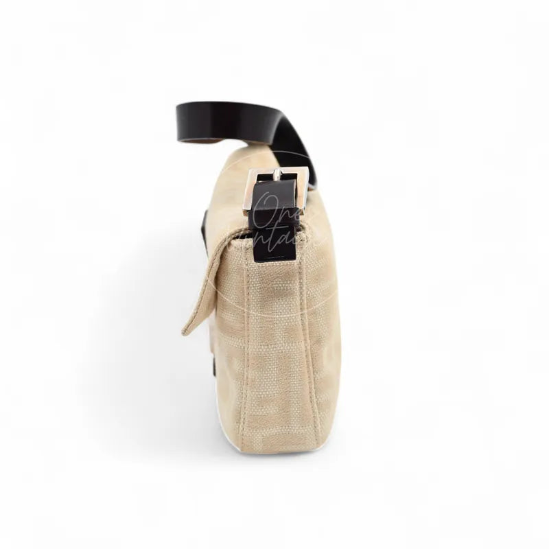 Fendi vintage Mamma Baguette in ivory Zucca canvas with dark brown leather trim, right side profile