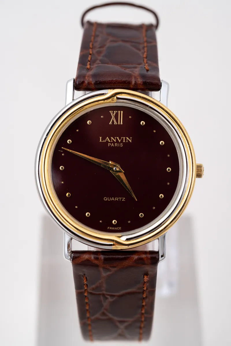 Lanvin Paris 57066 Plated Red Dial Vintage 33mm quartz watch, featuring dark red dial and gold-tone hands and hour markers, front view
