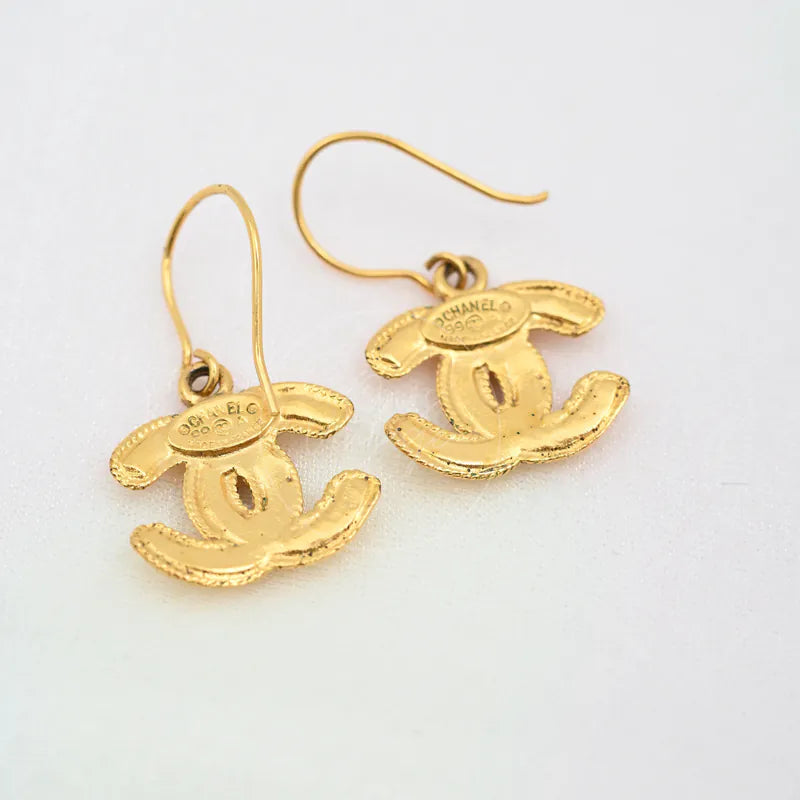Chanel Vintage CC Mark Drop Earrings in gold-plated, featuring interlocking CC motifs and shepherd-hook ear wires, front view