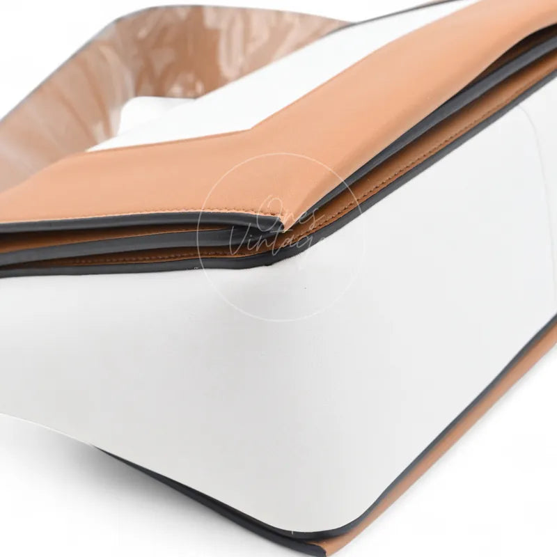 Celine Medium Frame Bag calfskin, Rounded leather corner and Contrasting tan and white panels detail