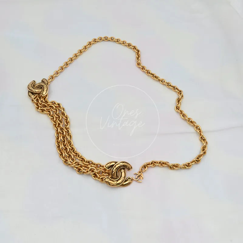 Chanel Vintage CC Mark Belt Waist Chain in gold-plated, featuring interlocking CC motif and lobster clasp, front view