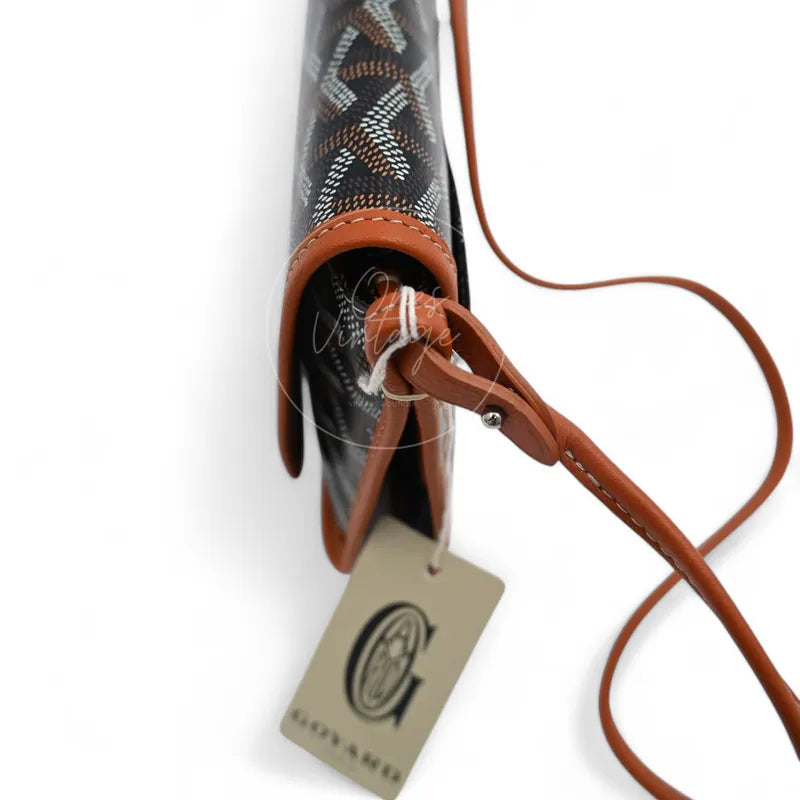 Goyard Plumet Pocket Wallet With Strap, tan leather strap attachment and metal attachment stud detail
