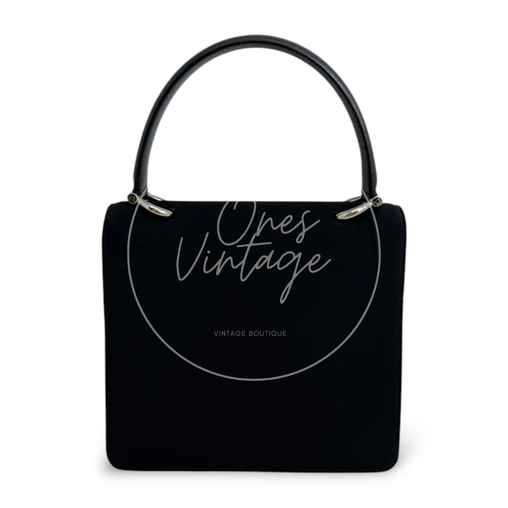 Celine Vintage Gancini Double Flap Bag Black Calfskin and Fabric GHW Black
