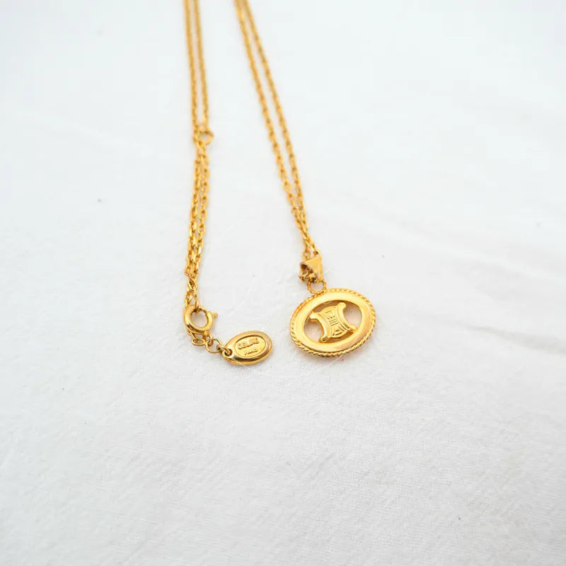 Celine Blason Chain Necklace, oval medallion pendant and embossed emblem detail