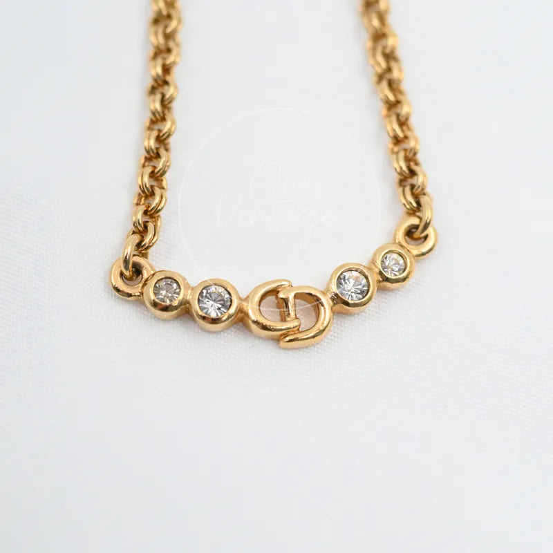 Dior CD Logo Necklace, CD logo pendant and rhinestone accents detail