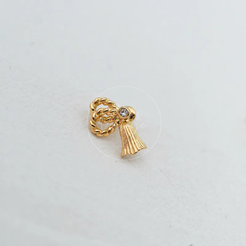 Dior Pierced Earrings in gold plate, featuring braided chain loop and tassel drop, front view