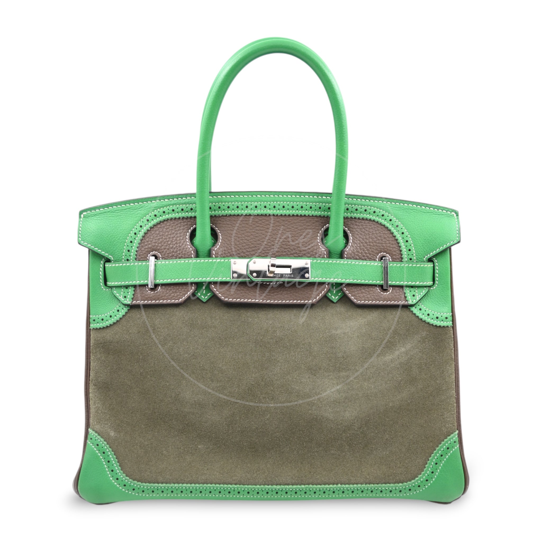 Hermes Birkin 30 Doblis PHW Bambou, Vert de Gris and Taupe Stamp T