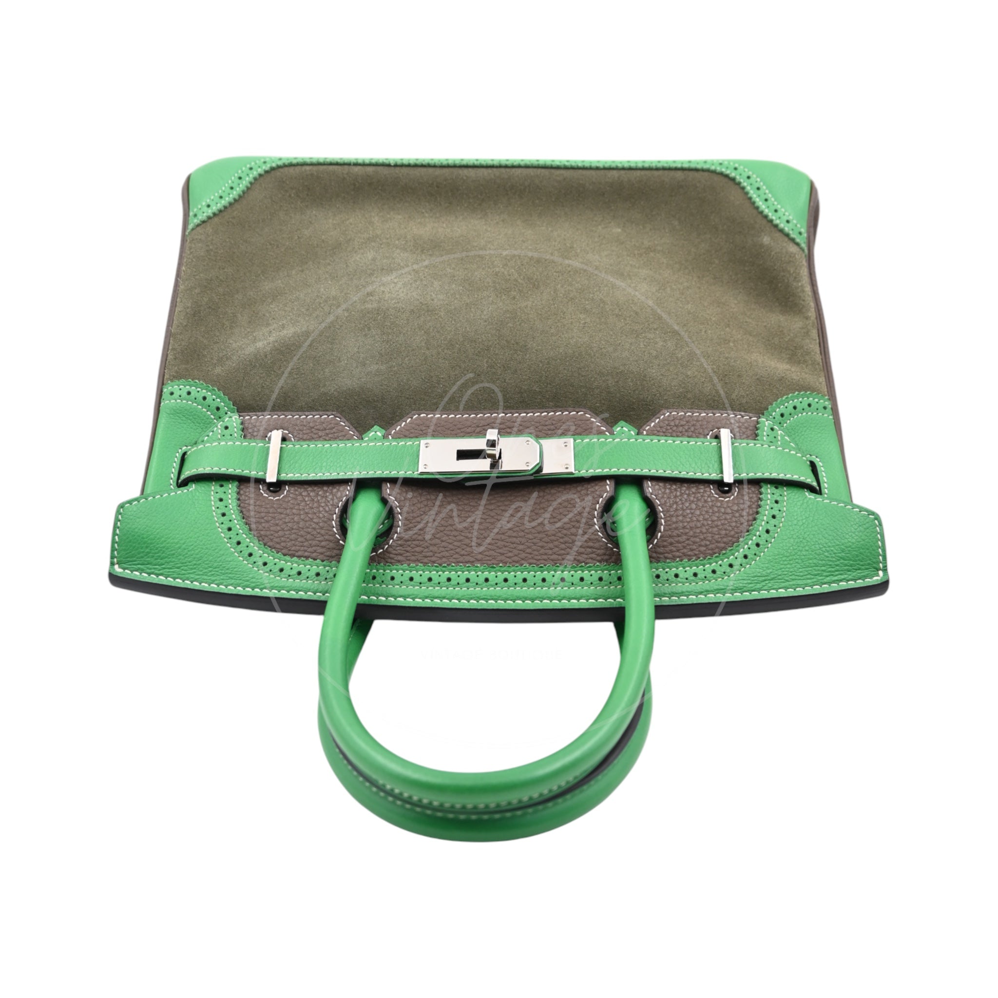 Hermes Birkin 30 Doblis PHW Bambou, Vert de Gris and Taupe Stamp T