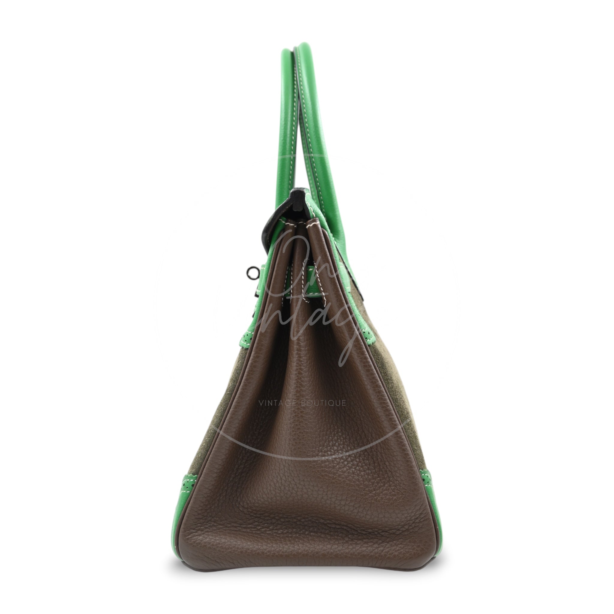 Hermes Birkin 30 Doblis PHW Bambou, Vert de Gris and Taupe Stamp T